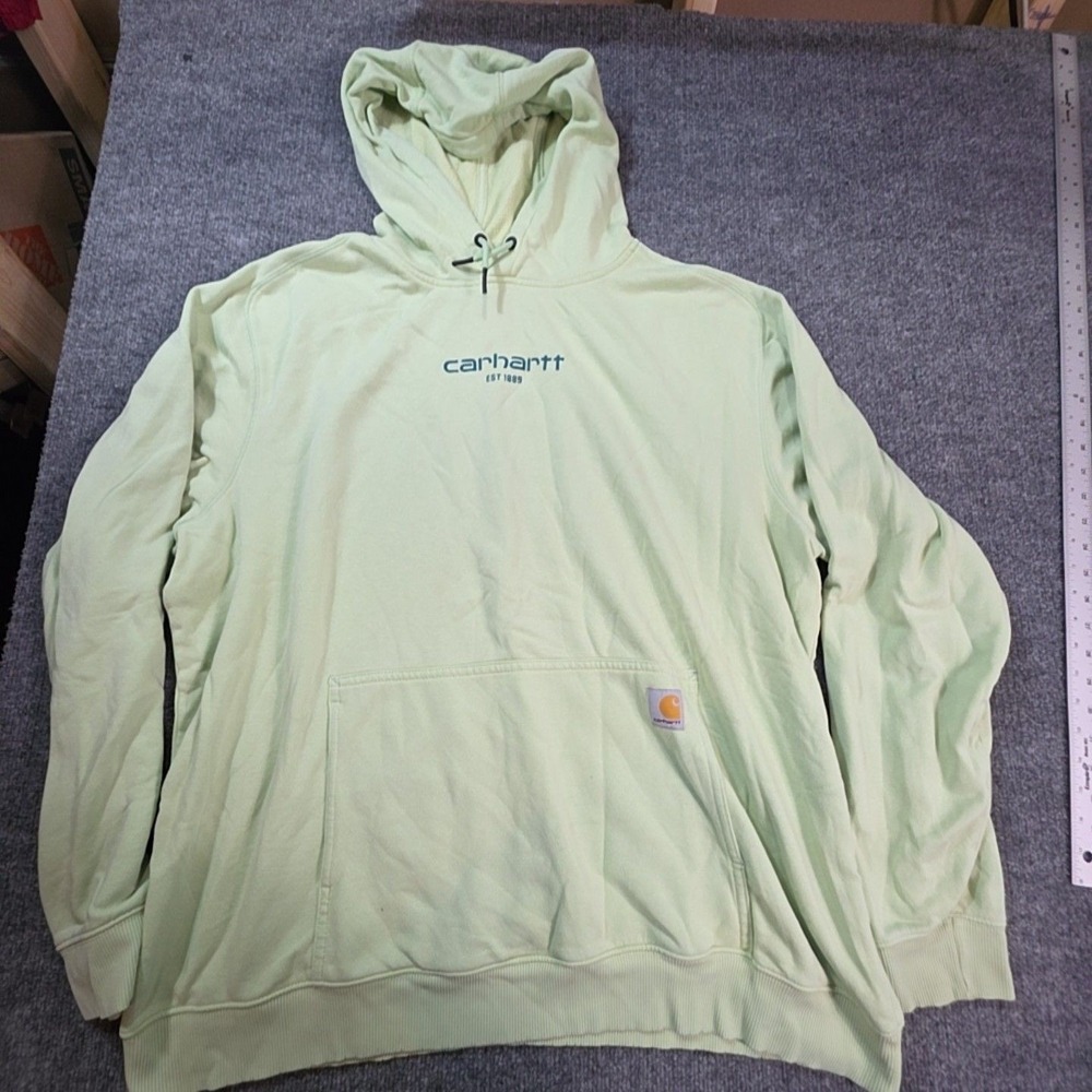 Carhartt Hoodie Mens 2XL Green Pullover Fleece Relaxed Fit Logo Kangaroo Pocket